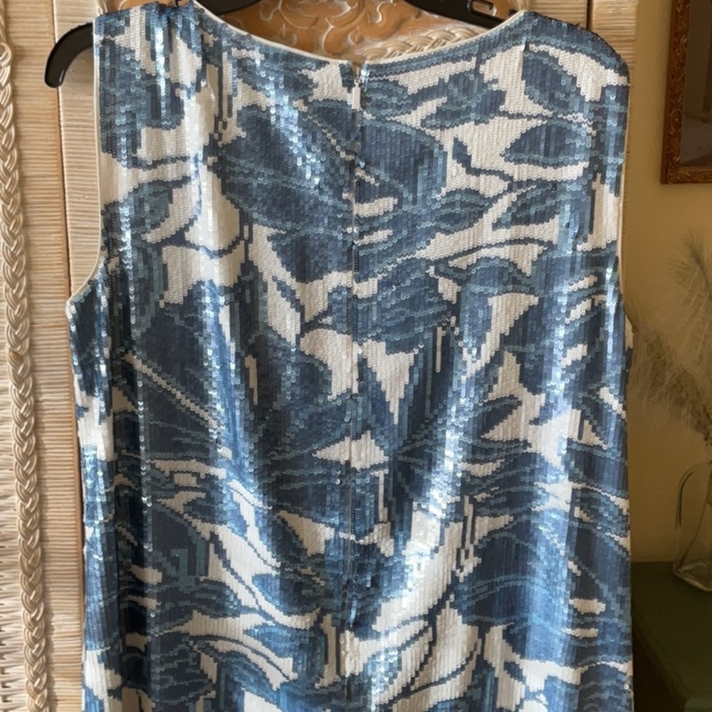 Lafayette 148 New York XS Blue Sequin Noah Dress Floral NWOT - Picture 11 of 16